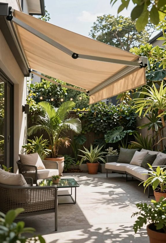 10 Covered Patio Designs That Transform Your Backyard 3 retractable awning with sensors